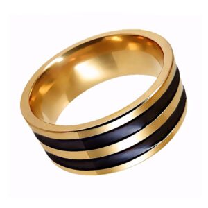 Bred guldfärgad ring i rostfritt stål m svarta linjer