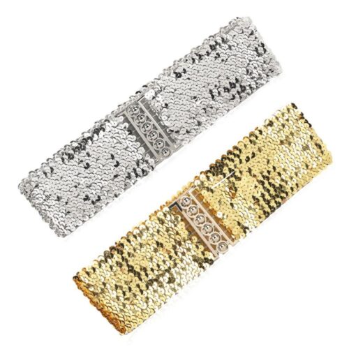 Brett elastiskt bälte med paljetter i guld, silver, svart eller rött
