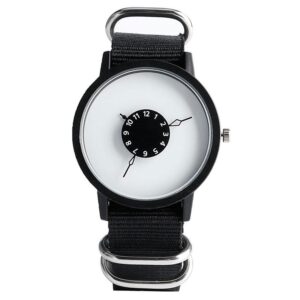 Minimalistisk tuff klocka med kanvasarmband - Svart / Vit