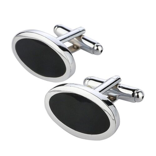 Manschettknappar - Eleganta ovala i silver och svart