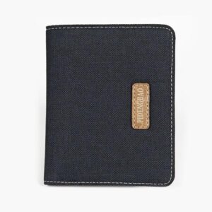 Plånbok i kanvastyg och läder - svart vertikal