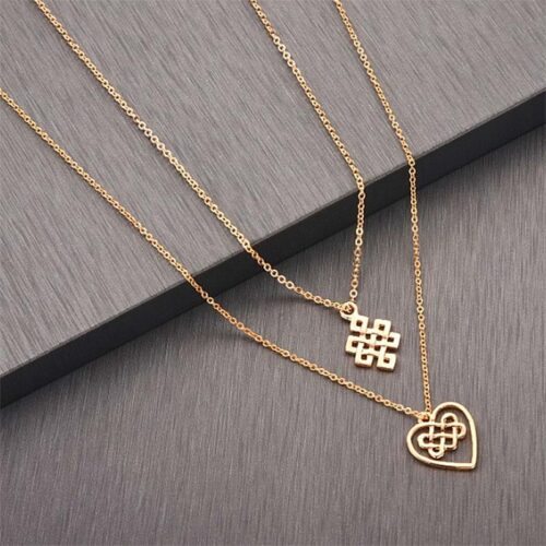 Halsband med dubbla kedjor - "Endless knot" Silver / Guld